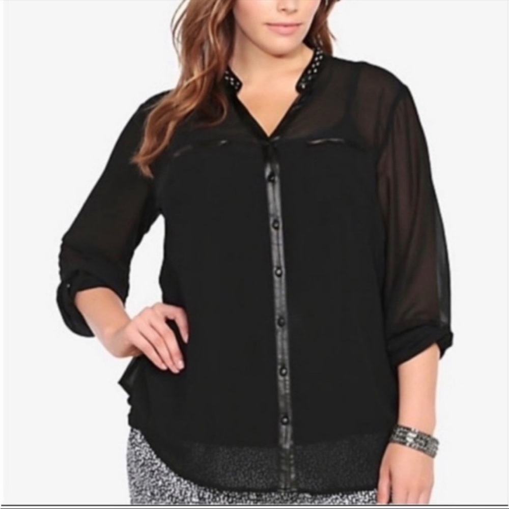 Torrid Black Spike Stud Collar Sheer Button Up Blouse